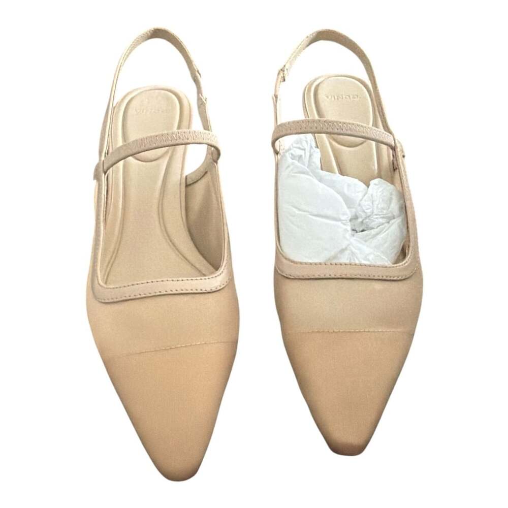 Vince Venice Slingback Kitten Heels Beige Satin Pointed Toe Pumps Women’s US 7NI